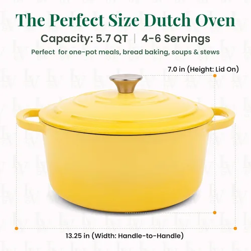 Miniatura 2 de Larder & Vine Olla de horno holandés de hierro fundido esmaltado de 5.7 cuartos de galón con tapa Para hornear pan Compatible con todos