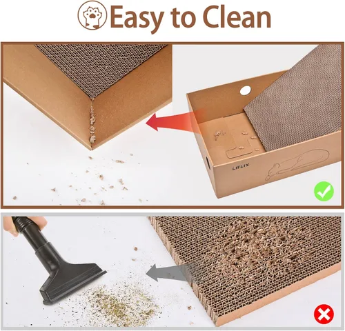 Miniatura 6 de LIFLIX Rascador de cartón para gatos con 2 cajas, 6 almohadillas reversibles para arañazos en caja rascador grande para gatos, 17.1 pulgadas x 13.2