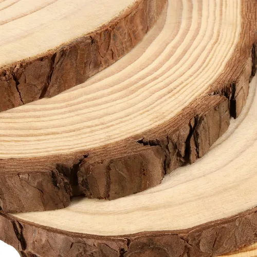 Miniatura 3 de JEUIHAU 6 piezas de rebanadas de madera natural sin terminar de 8 a 10 pulgadas, discos redondos de madera para corteza de árbol, círculos de madera