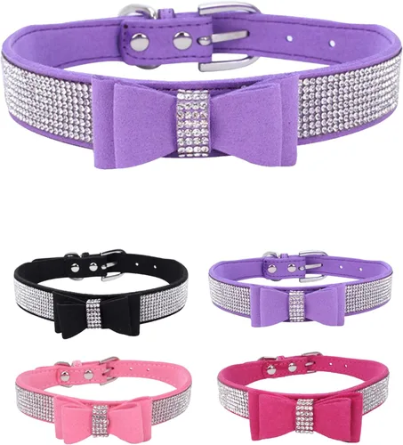 Miniatura 13 de Collar de perro para perros pequeños, collares ajustables de cuero de gamuza para perro, collar de perro rosa para gato, collar de perro