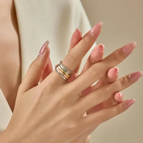 Miniatura 6 de ENERGY STONE Anillo antiestrés de plata de ley 925 Anillo giratorio para mujer Equilibrio y belleza Belleza exquisita romántica Patrón floral