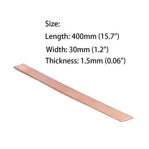 Miniatura 2 de 2 piezas de barra plana de cobre C110, espesor de 0,06" x ancho de 1,2" x longitud de 15,7" Barra plana de cobre, material de 1,5 mm x 30 mm x 400