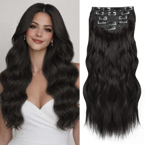 Miniatura 31 de NAYOO Extensiones de cabello con clip, de 20 pulgadas, largo, ondulado, rizado, rubio ceniza, extensiones de cabello sintético de cabeza completa
