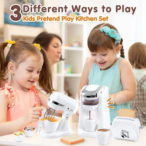 Miniatura 2 de Juguetes de electrodomésticos de cocina de simulación, accesorios de juego de cocina para niños, juegos de juguetes de simulación con cafetera
