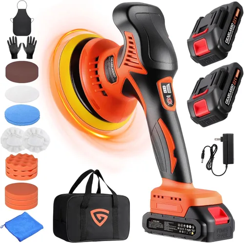 Pulidora para Automóvil, Pulidora de Automóvil de 8 Velocidades Variables 2800-6000RPM Inalámbrica con 2 Baterías de 21V 2000mAh y Kit de Pulido de