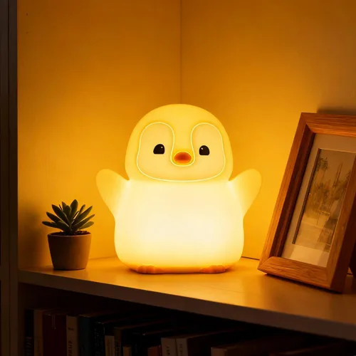 Miniatura 8 de Luz nocturna de pingüino para guardería, lámpara LED de silicona blanda, 2 niveles regulables, luz nocturna para niños, luz táctil, lámpara