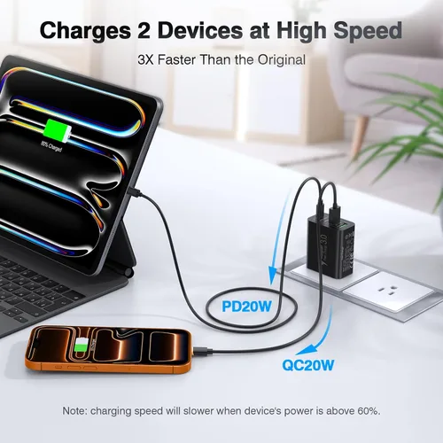 Miniatura 3 de [Paquete de 2/40W] Bloque de cargador de pared USB C de 4 puertos, cubo de carga rápida de ladrillo de alimentación tipo C Power Delivery, enchufe