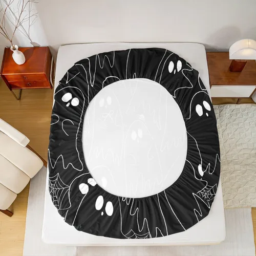 Miniatura 6 de Feelyou Juego de sábanas de fantasma negro para niños y niñas, tamaño individual, juego de sábanas de fantasma de calavera para niños, mujeres