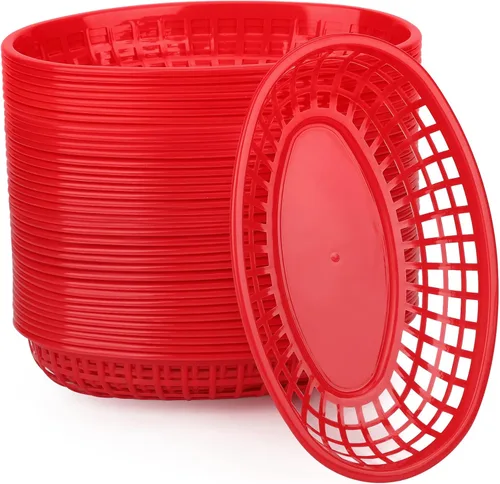 Miniatura 12 de EUSOAR Bandejas de plástico para servir, 6 cestas de alimentos de 9.4 x 5.9 pulgadas para servir, cestas de pan reutilizables para suministros