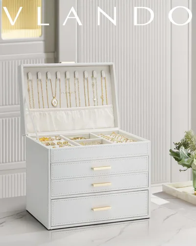 Miniatura 7 de Vlando Joyero grande de 4 capas Organizador de joyas, organizador de joyero para cajón, collar, anillo, pulsera y reloj, regalo de cumpleaños