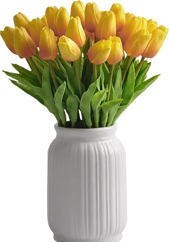 Miniatura 9 de 30 flores artificiales de tulipán, flores artificiales de tulipán de 14 pulgadas, tulipanes de tacto real para decoración del hogar, centro de mesa