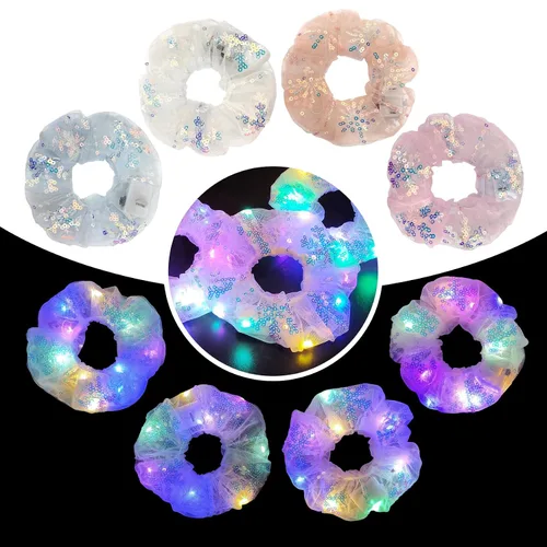 Miniatura 10 de 4 bandas elásticas para el cabello con luz LED, color verde del día de San Patricio, para mujeres y niñas, suministros de fiesta que brillan