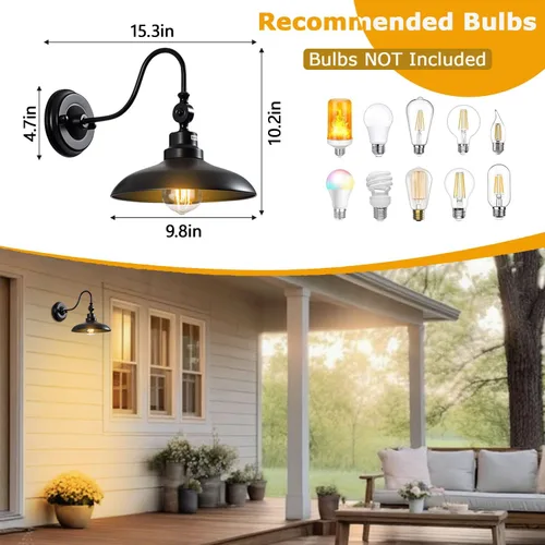 Miniatura 5 de Luces de pared para exteriores, color negro mate, cuello de cisne, luz de granero de 9.8 pulgadas, ángulo ajustable, impermeable, lámparas de pared