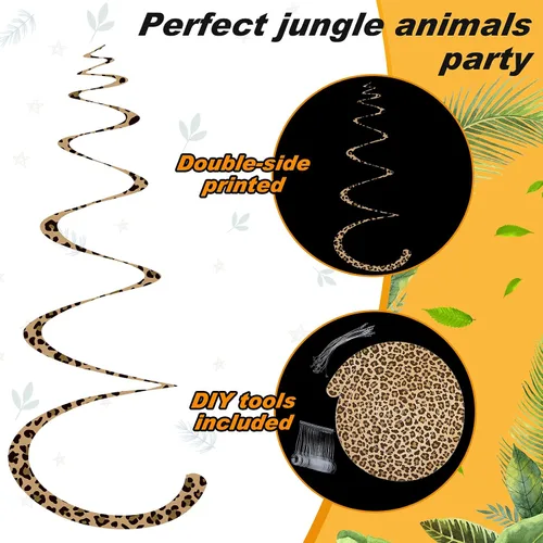 Miniatura 2 de MTLEE 24 piezas de animales de la selva colgantes, remolinos colgantes, estampado de safari, remolinos colgantes, leopardo, guepardo, suministros