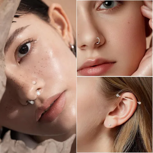 Miniatura 3 de Kit de 109 piezas de retenedores de piercings transparentes, nariz, tabique, ceja, labio, labio, labio, lengua, vientre, tragus, cartílago, anillos