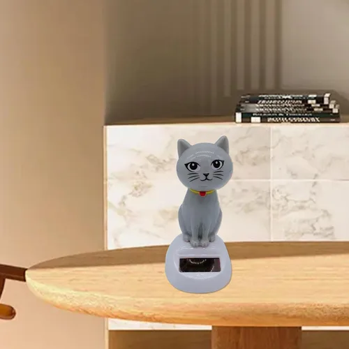 Miniatura 3 de Solar Cat Bobble Head - Juguete para gatos bailando con energía solar para tablero o escritorio gris