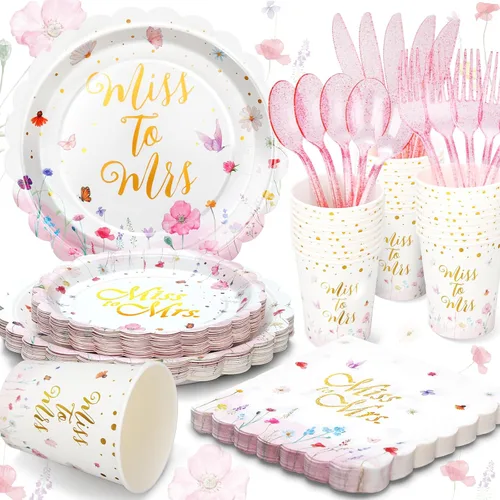 Miniatura 13 de Decoraciones de Ducha Nupcial en Oro Rosa, 168 Piezas de Platos y Servilletas para Despedida de Soltera, Platos de Papel Florales para 24, El Amor