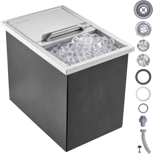 Miniatura 23 de VEVOR Arcón congelador de inmersión, enfriador de hielo de acero inoxidable de 22" L x 17" W x 12" H, recipiente de hielo comercial con cubierta