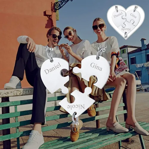 Miniatura 3 de FaithHeart BFF - Collar de costura de rompecabezas, 2345678 piezas, de acero inoxidable, con nombre personalizado, colgantes de corazón, joyería