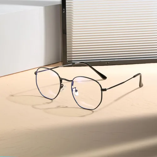 Miniatura 6 de Lentes hexagonales de metal con bloqueo de luz azul, antifatiga ocular para pantallas digitales, marco ligero para hombres y mujeres