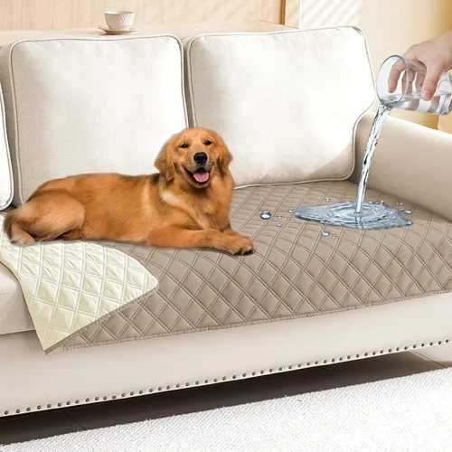 Miniatura 190 de Smiry Funda impermeable para cama de mascota, suave y lavable, para muebles, cama, sofá, reversible, a cuadros (30 x 53 pulgadas, color beige/beige)