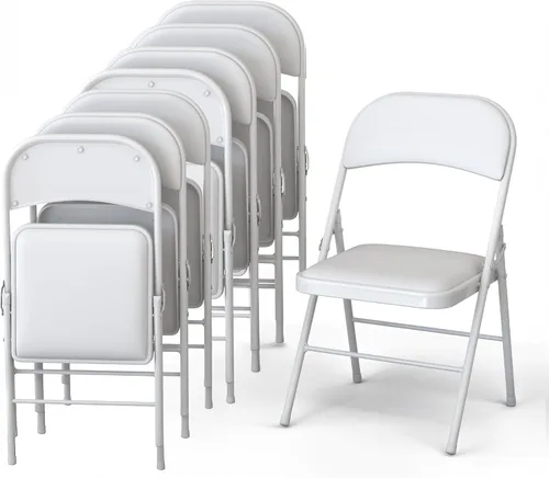 Miniatura 11 de 4 UNIDADES Silla plegable de plástico blanca Plegable y apilable Capacidad de 350 libras, estructura de acero, asientos para interiores