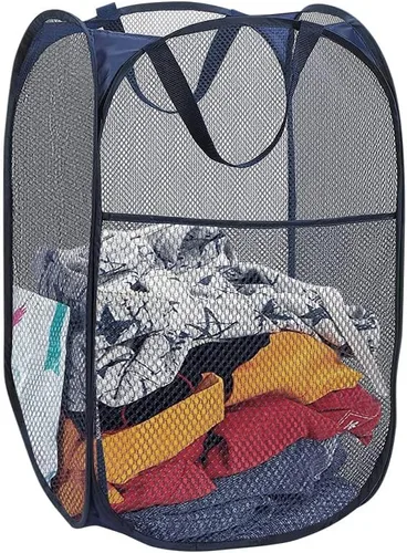 Miniatura 10 de Cestos de lavandería desplegables, cesta desplegable de malla, cesta plegable y ligera para lavar ropa duradera para dormitorio, hogar, viajes, Negro