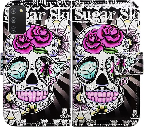 Miniatura 25 de Bcov Funda para Galaxy A03S, diseño de mariposas azules, flores, rosa, de cuero, con tapa para teléfono, con ranura para tarjetas, soporte