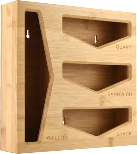 Miniatura 6 de Organizador de almacenamiento de bolsas de bambú para cajón de cocina, organizador de bolsas, compatible con bolsas de varios tamaños de galón, Negro