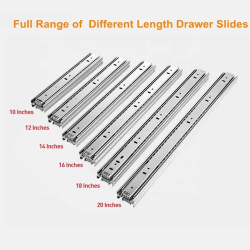 Miniatura 2 de 6 pares de deslizantes para cajones de 16 pulgadas de 3 secciones, extensión completa con rodamientos de bolas, montaje lateral, capacidad de 100