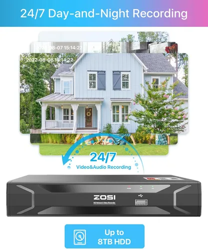 Miniatura 6 de ZOSI Sistema de cámara de seguridad 5MP 8CH PoE con cable con audio, 4 piezas de cámaras PoE para exteriores, visión nocturna, NVR 5MP 3K