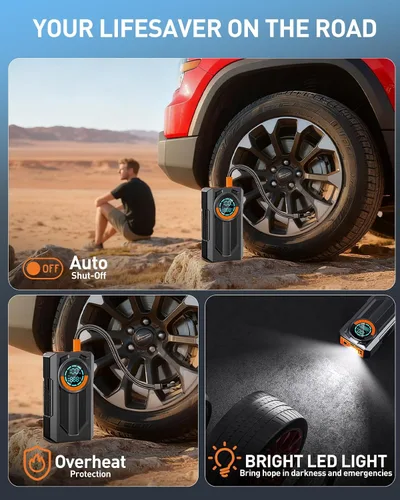 Miniatura 6 de Arrancador de batería con compresor de aire, arrancador portátil, 8.0 Gas/7.0L Diesel, 12V, arrancador de batería portátil para automóvil