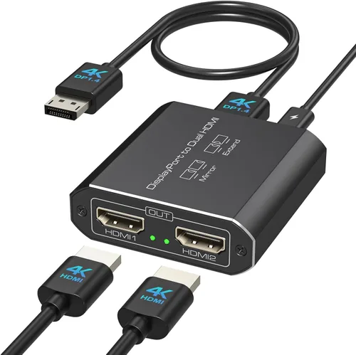 Displayport a divisor HDMI dual extendido para pantalla doble 4K @60Hz puerto de pantalla a 2 adaptador HDMI para tarjetas gráficas de computadora