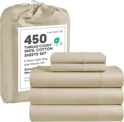 Miniatura 38 de LANE LINEN - Sábanas tamaño Split King para cama ajustable, 450 hilos, 100% algodón, 2 sábanas bajeras individuales XL, con bolsillo profundo, 05
