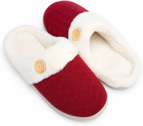 Chantomoo Womens Slipper Warm Comfy Memory Foam House Slippers Knitted Shoes Faux Fur Lined Anti-Skid Rubber Sole Bedroom Cozy Indoor Outdoor