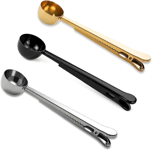 Miniatura 11 de Cuchara de café con clip para bolsa, 2 unidades, 1 cucharada de acero inoxidable de mango largo cucharas medidoras para café molido y granos, té