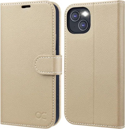 Miniatura 11 de OCASE Funda tipo cartera compatible con iPhone 13, funda tipo folio con tapa de piel sintética, con tarjetero, bloqueo RFID, soporte
