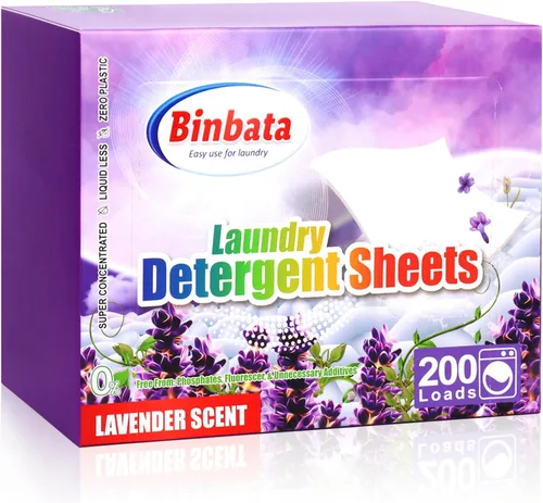 Miniatura 10 de Binbata Hojas de detergente para ropa, 200 cargas, aroma cítrico, hipoalergénicas, ecológicas, biodegradables, sin plástico, sin líquido, aptas