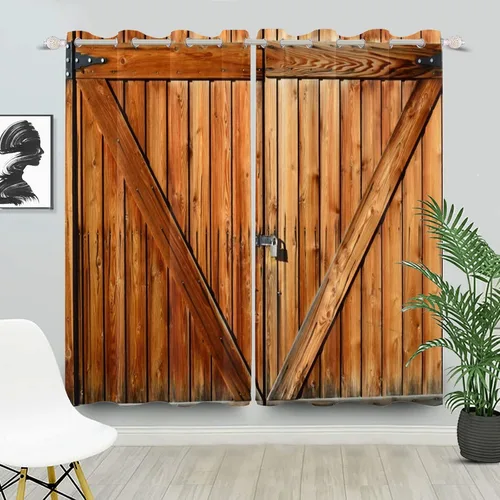 Miniatura 45 de Cortinas rústicas para ventana de puerta de granero, puerta de madera gris, puerta de garaje, tratamiento de ventana para sala de estar, dormitorio