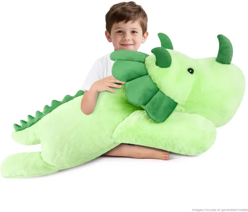SuzziPals Triceratops de peluche gigante de 43 pulgadas, animal de peluche de dinosaurio gigante realista para aliviar el estrés y compañero,