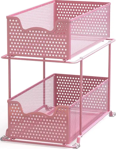 Simple Houseware - Cajón organizador de cesta deslizante de 2 niveles, rosa