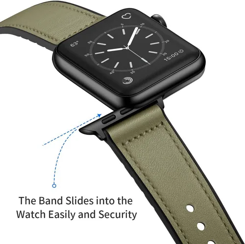 Miniatura 4 de OUHENG Correas de cuero compatibles con Apple Watch de 42mm 41mm 40mm 38mm, correa híbrida de cuero genuino y goma para iWatch Series 11 10 9 8 7 6