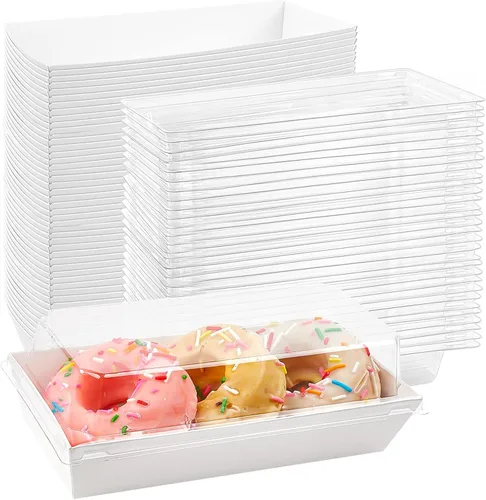 Miniatura 10 de Ocmoiy Cajas de charcutería con tapas transparentes, paquete de 50 cajas de panadería rosadas, cajas de galletas, cajas pequeñas de golosinas