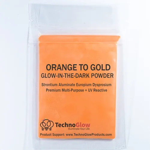 Miniatura 3 de Polvo reactivo que brilla en la oscuridad y a los rayos UV, multiusos, serie PRO (naranja fluorescente a oro, 1 onza (0.99 oz))