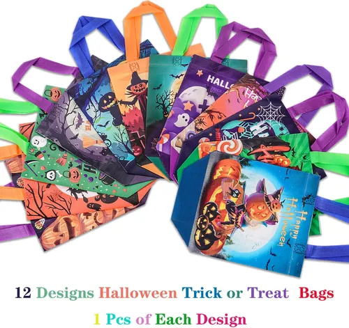 Miniatura 7 de 12 bolsas de Halloween para dulce o truco, bolsas de mano con asas para niños, bolsas de regalo reutilizables no tejidas de Halloween para envolver