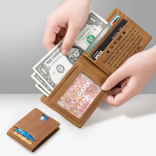 Miniatura 3 de Parmaye Cartera para hombre, billetera plegable personalizada para marido, papá, hijo, nieto, regalo de cuero genuino con bloqueo RFID, carteras