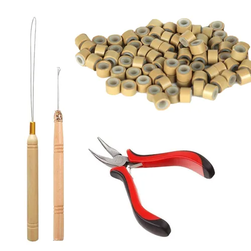 Miniatura 8 de Orgrimmar Kit de herramientas de extensión de cabello, alicates para quitar, gancho de tracción, 500 piezas de anillos de micro silicona, kit