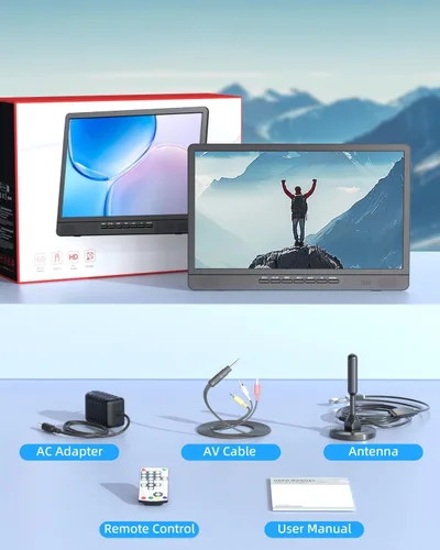 Miniatura 9 de NORTHING TV portátil de 18" con 6500mAH de potencia incorporada, TV pequeña Full HD 1080P con antena, TV de 12V para automóvil, compatible