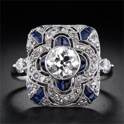 Anillo de plata de ley 925 con zafiro brillante natural, piedras preciosas azules, circonita cúbica, anillo de compromiso de eternidad lujoso para