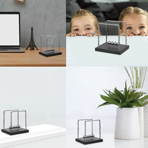 Miniatura 4 de Newtons - Bolas de equilibrio de cuna, bolas de péndulo de 5 bolas con base negra, péndulo de cuna de Newtons, decoración de escritorio para Negro 5